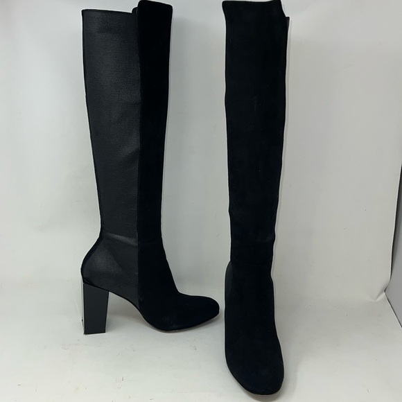 Carlo Pazolini Sz 37.5 Suede Elastic Lucite Block Heel Tall Boots - Picture 3 of 12